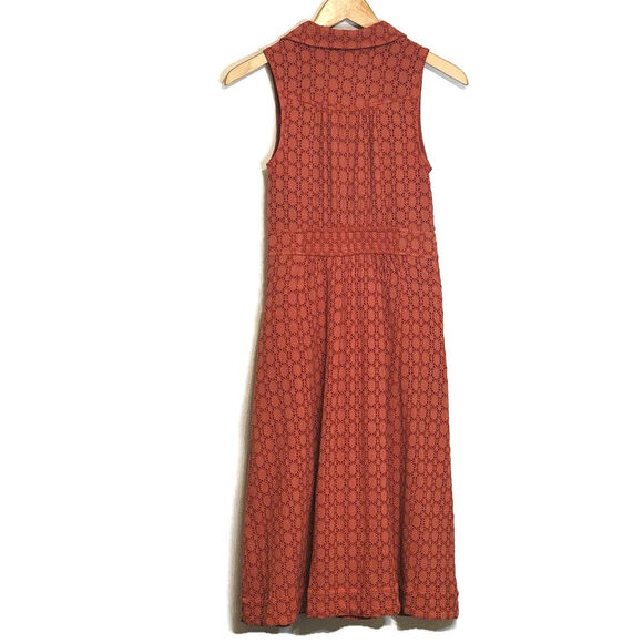 Anthropologie Elm Burnt Orange Eyelet Fit and Flare Sleeveless Midi Dress Size 2 - Picture 10 of 16